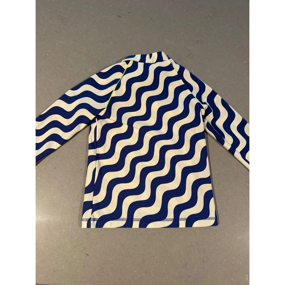 Boden Kids UPF 40+ Long Sleeve Swim Top Blue Wave Pattern Size 6-7Y‎